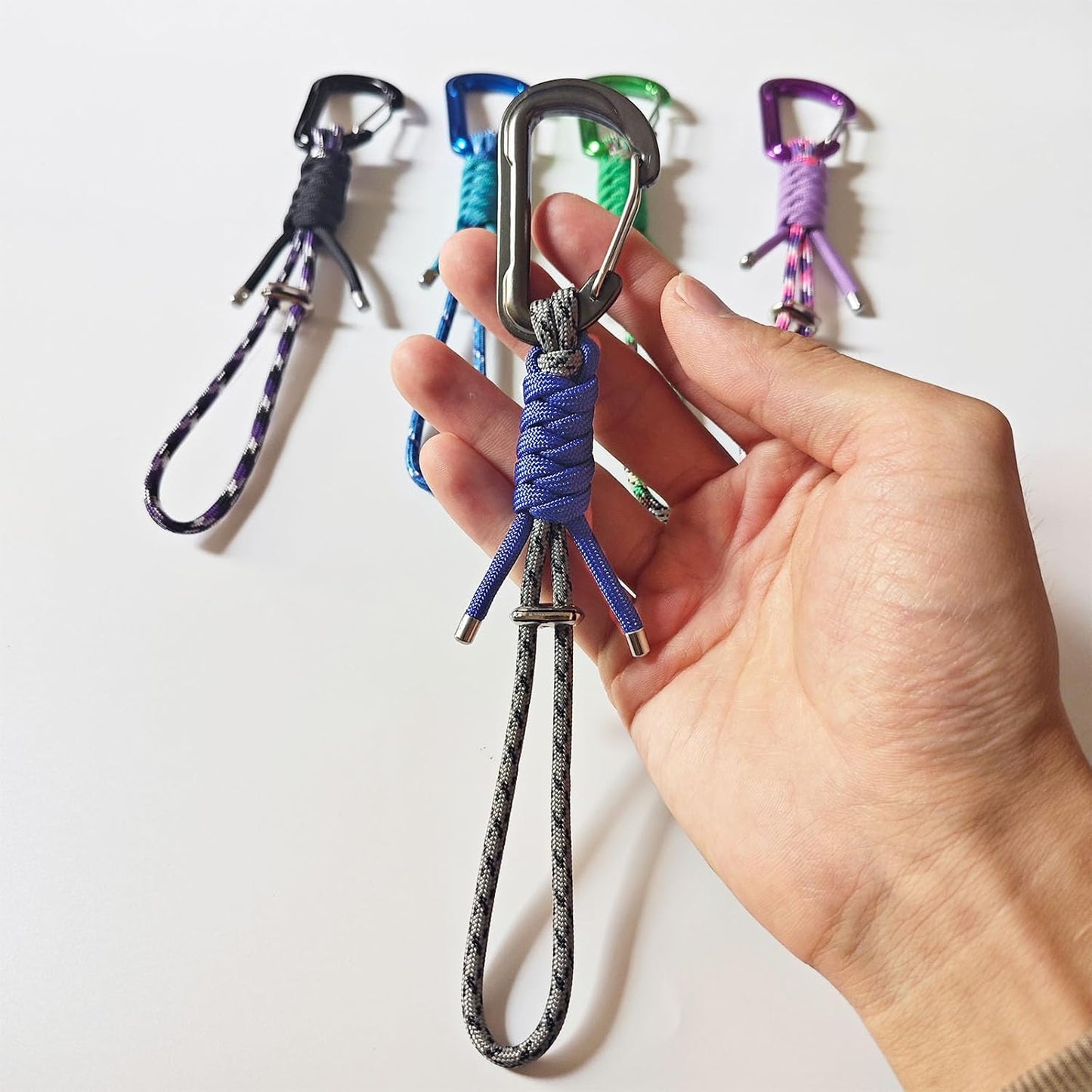 Paracord Keychain - Triangle/D-Shaped Carabiner Clip with Lanyard for Hanging Water Bottle, Key, Backpacks and More