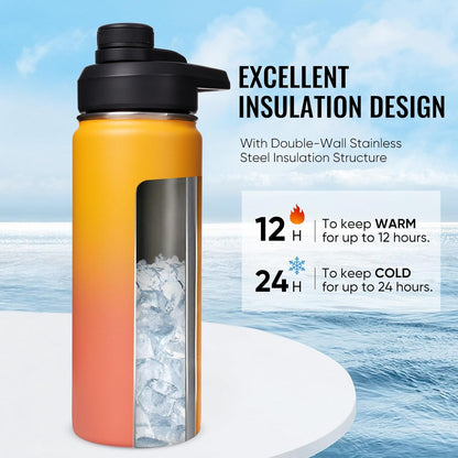 Fijinhom 24 oz Insulated Water Bottle with Handle, 304 Stainless Steel Water Bottles with Wide Mouth, Double Wall Vacuum Sports Water Bottle, BPA Free, Keep Cold and Hot, Black | with Handle
