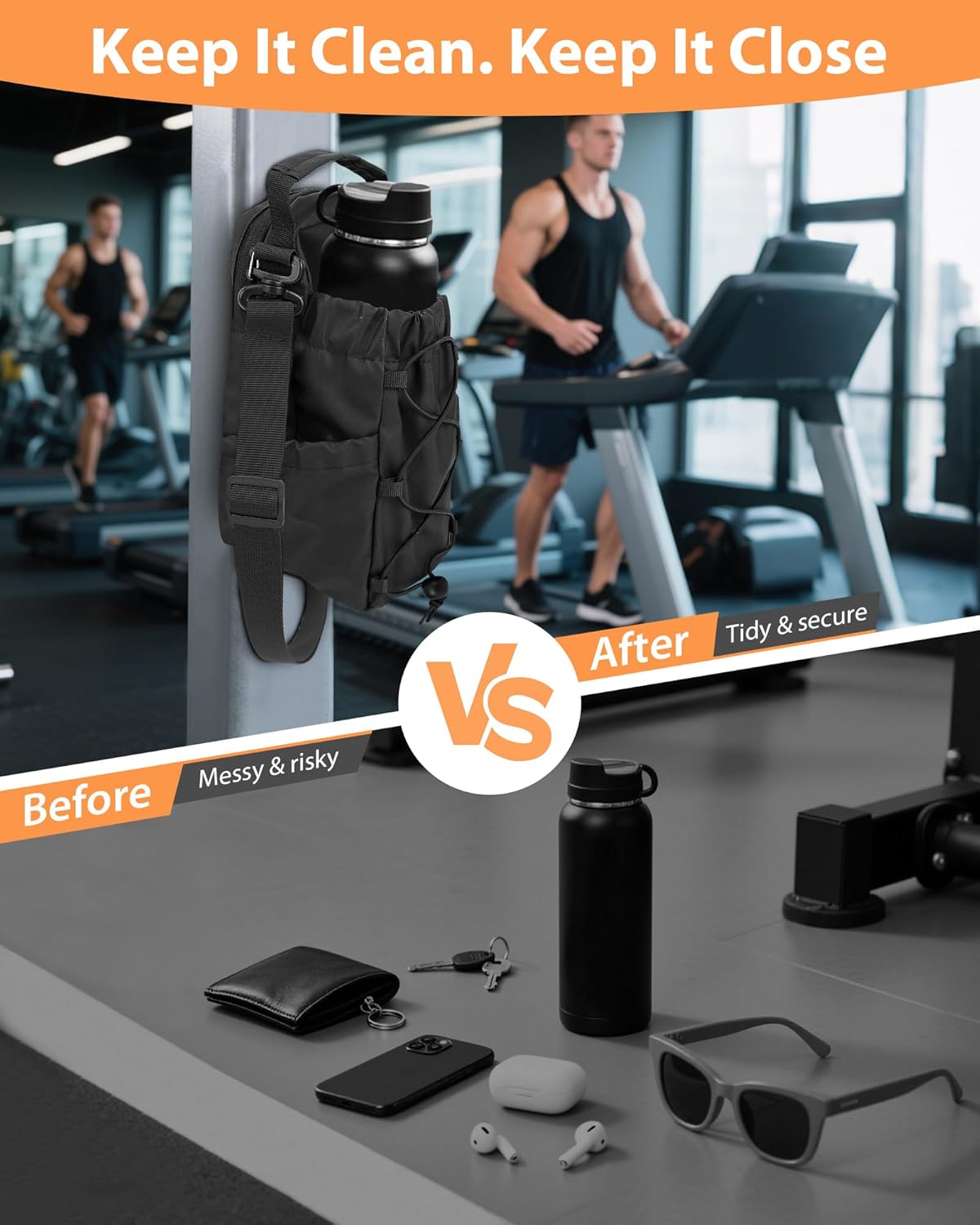 Magnetic Gym Bag for Men Women-Water Bottle Carrier Holder with Strap & Phone Pockets for 40oz Tumbler with Handle, 4 Built-in Magnets Small Gym Bag for Sports, Concert Airline Travel Walking