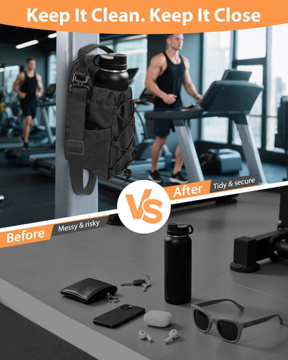 Magnetic Gym Bag for Men Women-Water Bottle Carrier Holder with Strap & Phone Pockets for 40oz Tumbler with Handle, 4 Built-in Magnets Small Gym Bag for Sports, Concert Airline Travel Walking