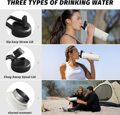 40oz Insulated Water Bottle (Cold for 48 Hrs),BPA Free&Leak Proof,Stainless Steel Water Flask,Water Jug with Straw Spout Lids for Gym,Hiking,Travel,Black Blue