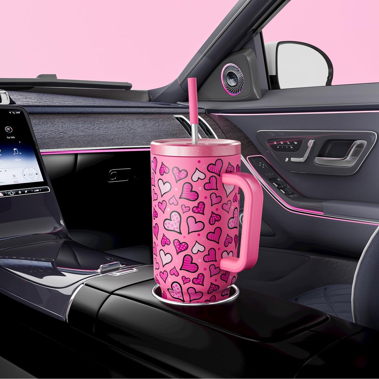 Meoky 40 oz Tumbler with Handle and Straw: Stainless Steel Insulated Tumbler with Lid and Straw - 100% Leak Proof Tumbler for Car Cup Holders - Travelers Commuters Workers, Donut
