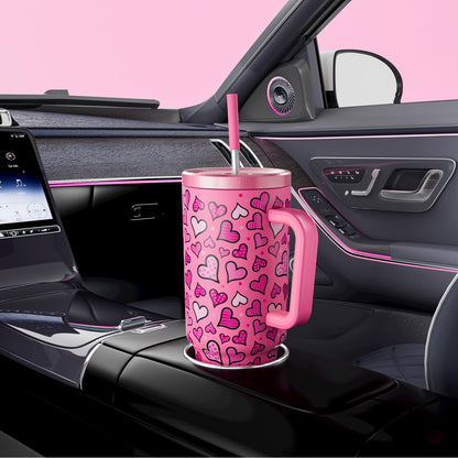 Meoky 40 oz Tumbler with Handle and Straw: Stainless Steel Insulated Tumbler with Lid and Straw - 100% Leak Proof Tumbler for Car Cup Holders - Travelers Commuters Workers, Donut