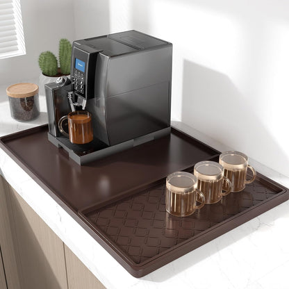 Rnivvi Silicone Coffee Mat, 16" x 24" Waterproof Raised Edge Coffee Bar Mats for Espresso Machine Station Accessories, Heat Resistant Detachable Dish Drying Pad for Kitchen Counter, Dish Rack, Green