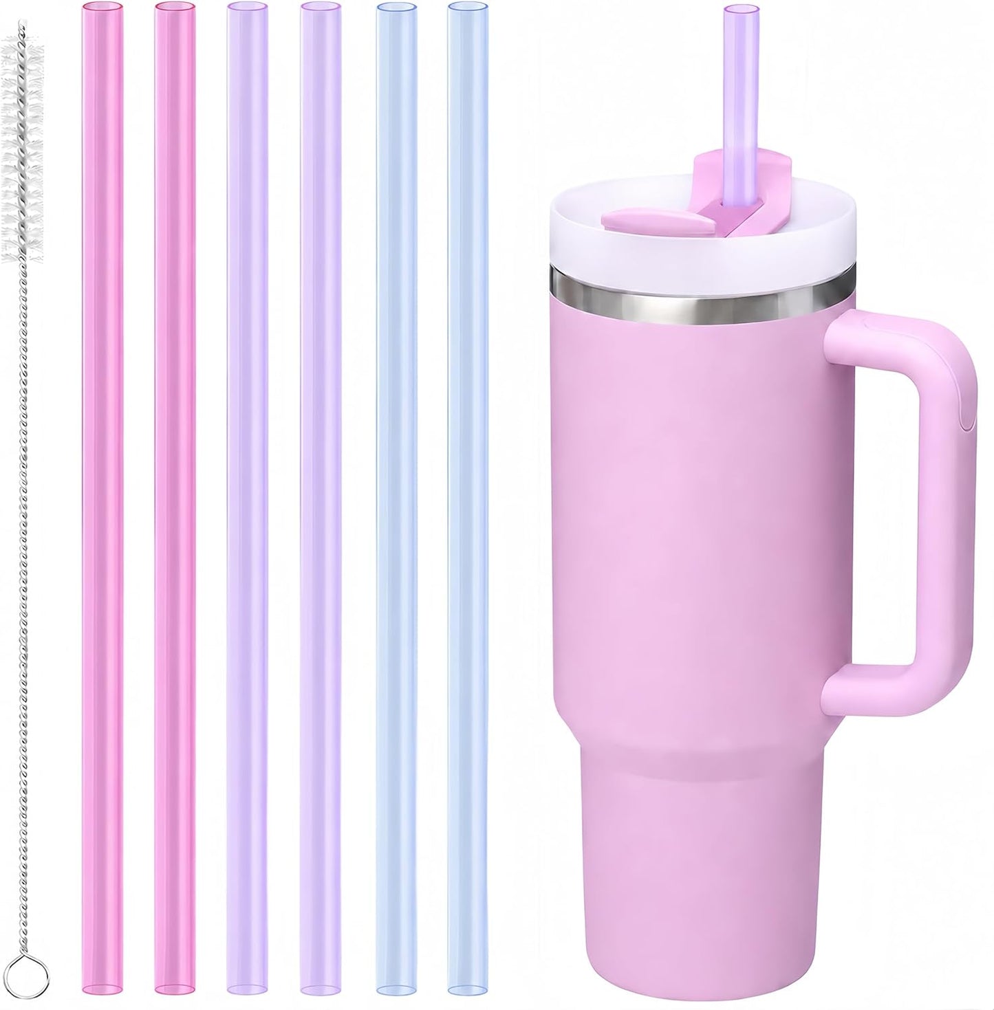 Joshey 12 Inch Tritan Replacement Straws for Stanley 40oz Tumbler - 6 Pack Reusable Long Straws with Cleaning Brush, Fits 30oz & 40oz Stanley Cup Accessories, BPA-Free (6 Colors)