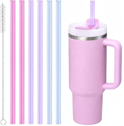 Joshey 12 Inch Tritan Replacement Straws for Stanley 40oz Tumbler - 6 Pack Reusable Long Straws with Cleaning Brush, Fits 30oz & 40oz Stanley Cup Accessories, BPA-Free (6 Colors)