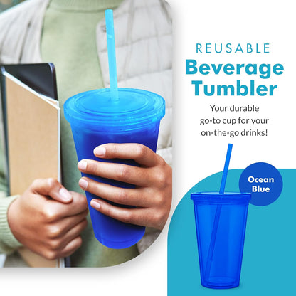 Simple Green Solutions - Customizable Paper Insert Acrylic Double Wall Cup for Cold Drinks, Clear Reusable Cups with Lids & Straws, Insulated Plastic Tumblers with Lids & Straw, Acrylic Tumblers, 16oz