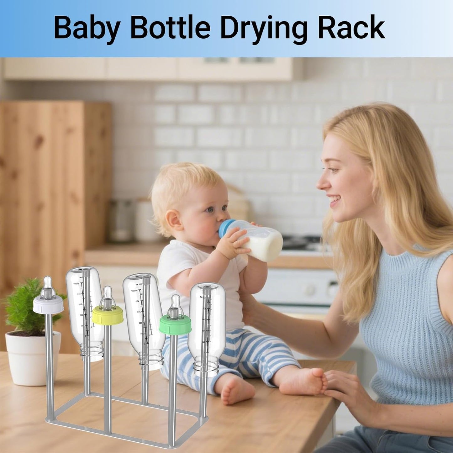 Water Bottle Drying Rack,Stainless Steel Bottle Rack Dryer, Plastic Bag Drying Rack, Dry Rack for Bottles,Space Saving Countertop Rack for Glass,Cups, Mugs,Mason Jars and Sports Bottles