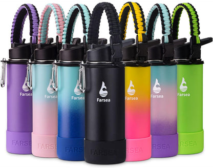 Farsea Insulated Water Bottle With Paracord Handle, Protective Silicone Boot and 2 Lids (Straw Lid & Spout Lid), Stainless Steel Water Bottle Wide Mouth, Double Wall Sweat-Proof BPA-Free, 24 oz