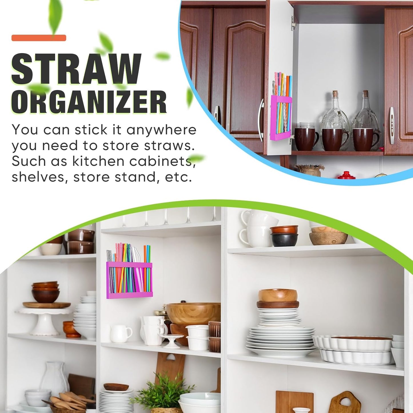 Qinyoung Acrylic Straw Holder for Cabinet Door with Double Sided Adhesive Tape Reusable Straw Organizer Tumbler Storage Kitchen Accessories Container for Counter Cupboard(Classic,Large,Transparent)