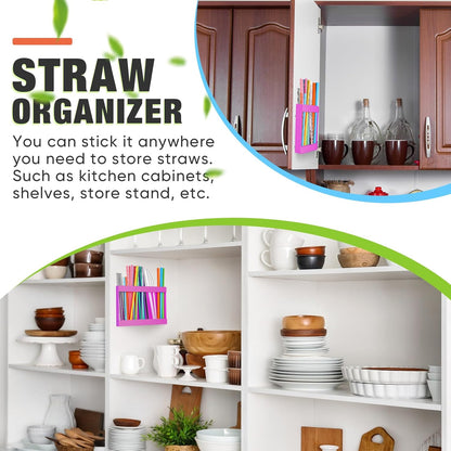 Qinyoung Acrylic Straw Holder for Cabinet Door with Double Sided Adhesive Tape Reusable Straw Organizer Tumbler Storage Kitchen Accessories Container for Counter Cupboard(Classic,Large,Transparent)