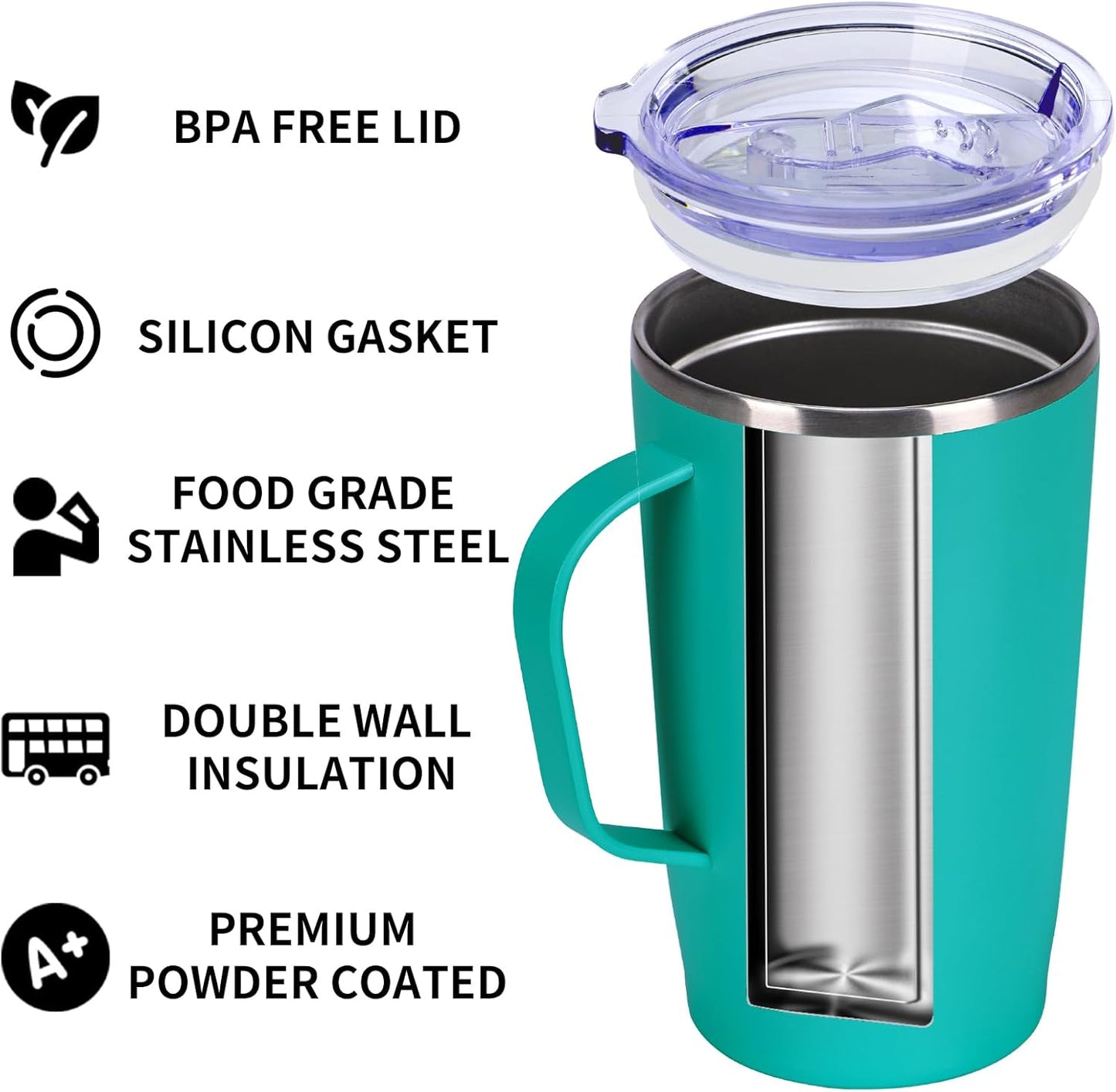 Trwcrt 19oz Insulated Coffee Mug with Handle, Double Wall Vacuum Stainless Steel Travel Coffee Tumbler, Blue