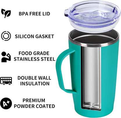 Trwcrt 19oz Insulated Coffee Mug with Handle, Double Wall Vacuum Stainless Steel Travel Coffee Tumbler, Blue