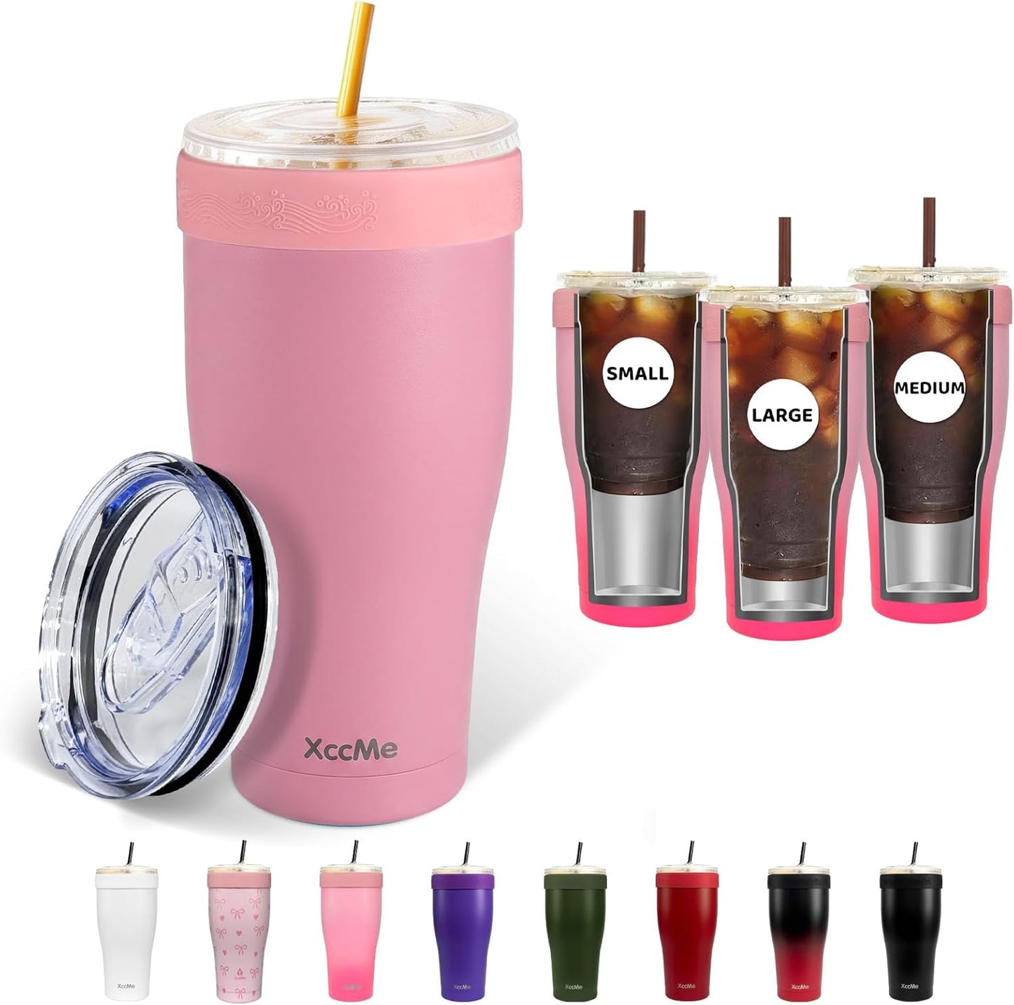 Universal Iced Coffee Sleeve,32oz Double Wall Stainless Steel Insulator Fits 16-32oz Starbucks/Dunkin/McDonalds Cups,Reusable Iced Coffee Cup Holder,Leak-Proof Tumbler for Hot,Cold Drink