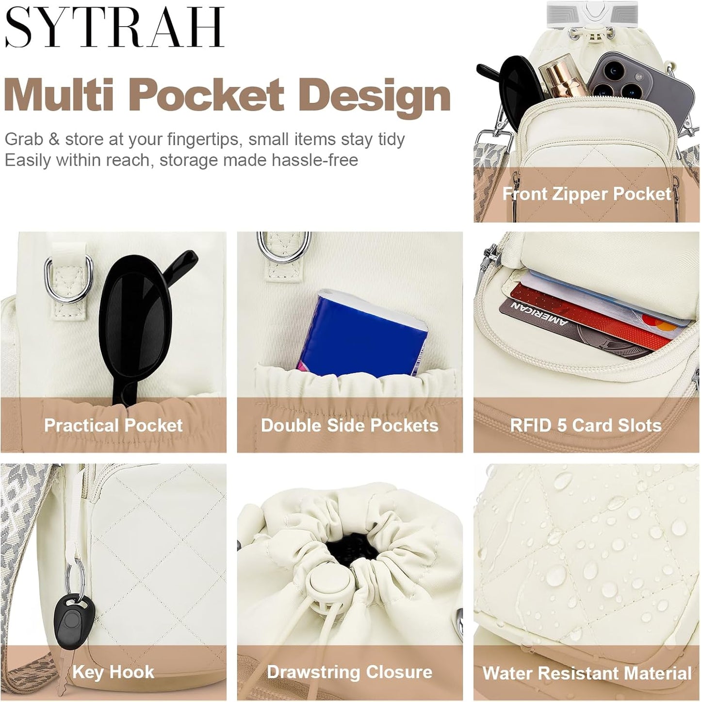 SYTRAH Water Bottle Bag Crossbody，Insulated Water Bottle Purse Crossbody Water Bottle Holder with Strap 40 oz
