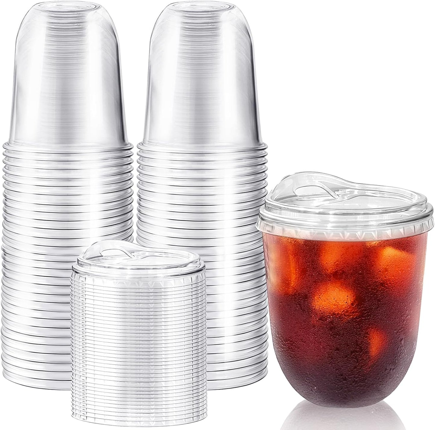 Alaeseje 50 Pack Clear Plastic Cups with Strawless Sip Lids,16 oz Iced Coffee Cups with Lids,Disposable PET Crystal Cups,Round Bottom To Go Cup for Iced Coffee Juice Smoothie Cold Beverage
