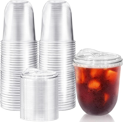Alaeseje 50 Pack Clear Plastic Cups with Strawless Sip Lids,16 oz Iced Coffee Cups with Lids,Disposable PET Crystal Cups,Round Bottom To Go Cup for Iced Coffee Juice Smoothie Cold Beverage