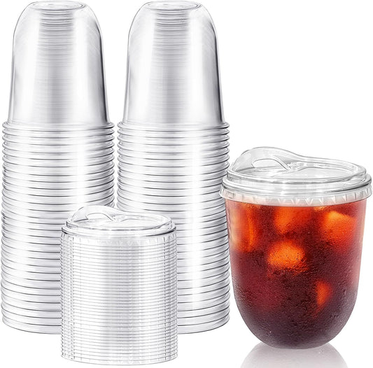 Alaeseje 50 Pack Clear Plastic Cups with Strawless Sip Lids,16 oz Iced Coffee Cups with Lids,Disposable PET Crystal Cups,Round Bottom To Go Cup for Iced Coffee Juice Smoothie Cold Beverage