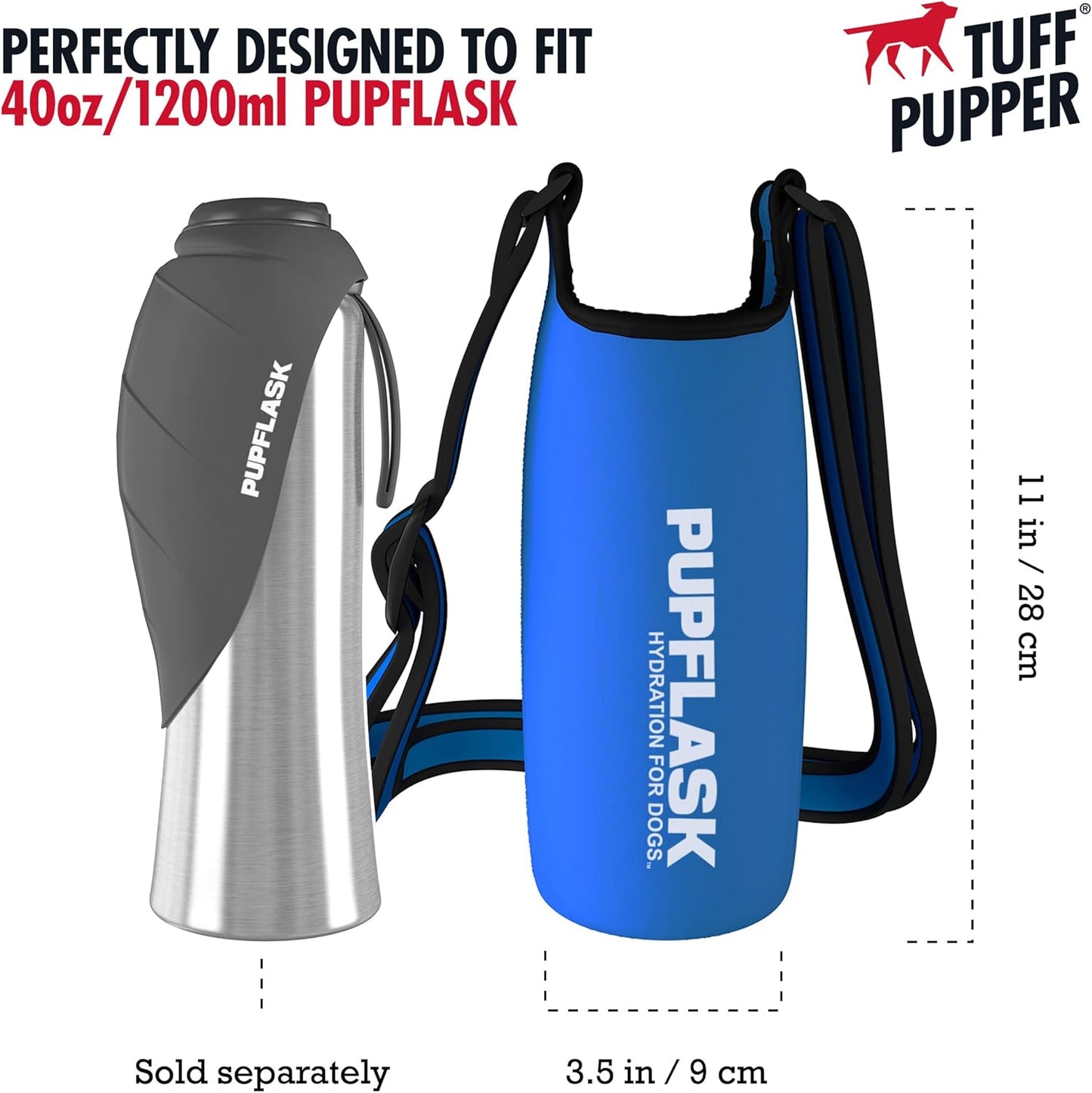 Tuff Pupper PupFlask Insulated Neoprene Dog Water Bottle Holder Sling with Wide Adjustable Shoulder Strap, Great for Travel, Walking, Hiking, Portable Pet Water Bottle Holder (40 OZ, Nebulas Blue)