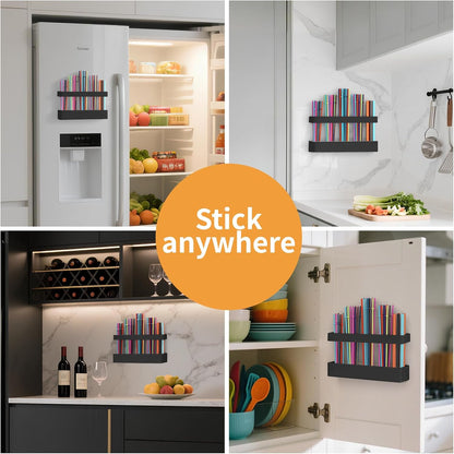 Straw Holder for Cabinet Door, Reusable Tumbler Straw Organizer Storage Container Mount for Kitchen Counter Cupboard Door (Transparent, 9.5inch)