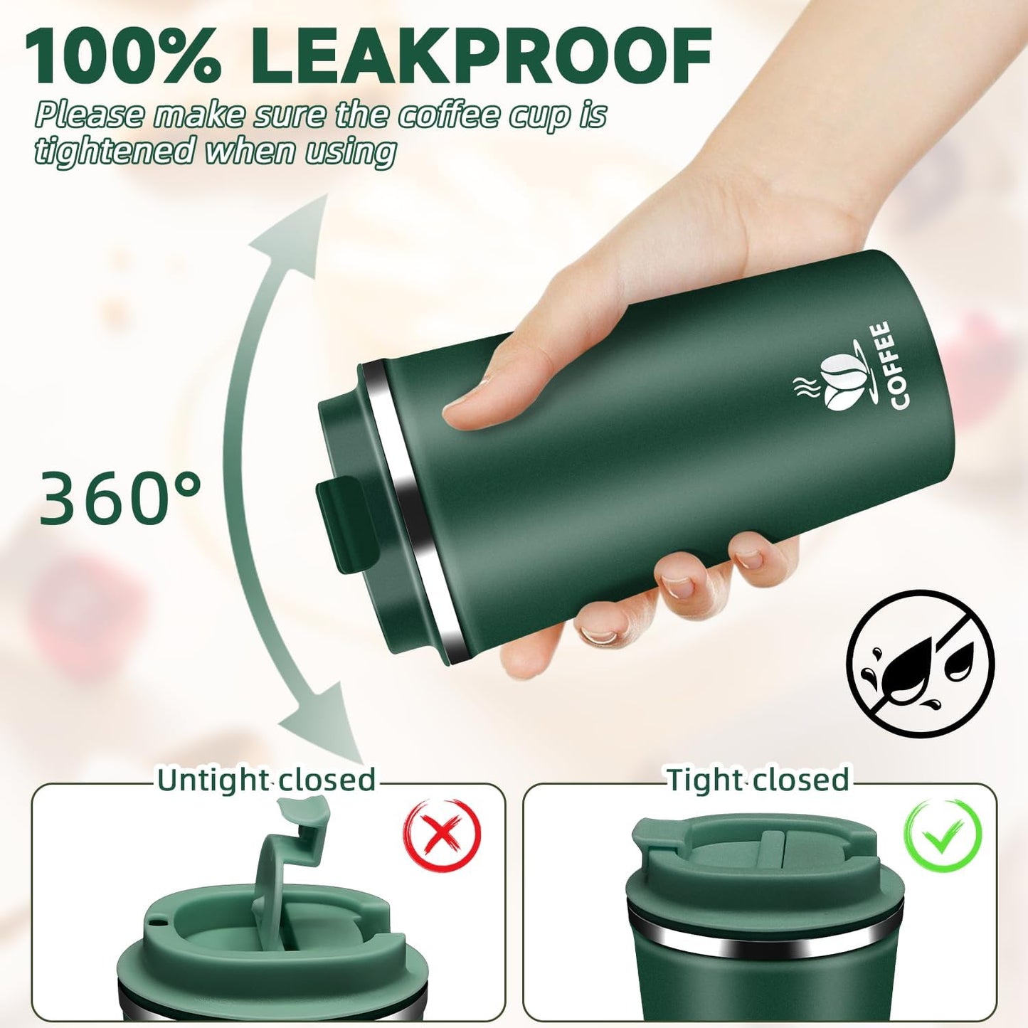 Insulated Travel Coffee Mug Reusable Coffee Tumbler Cup with Flip Lid Leak Proof Spill Proof for Office School Party Camping Hot and Cold Drink,Stainless Steel 17oz (Black)