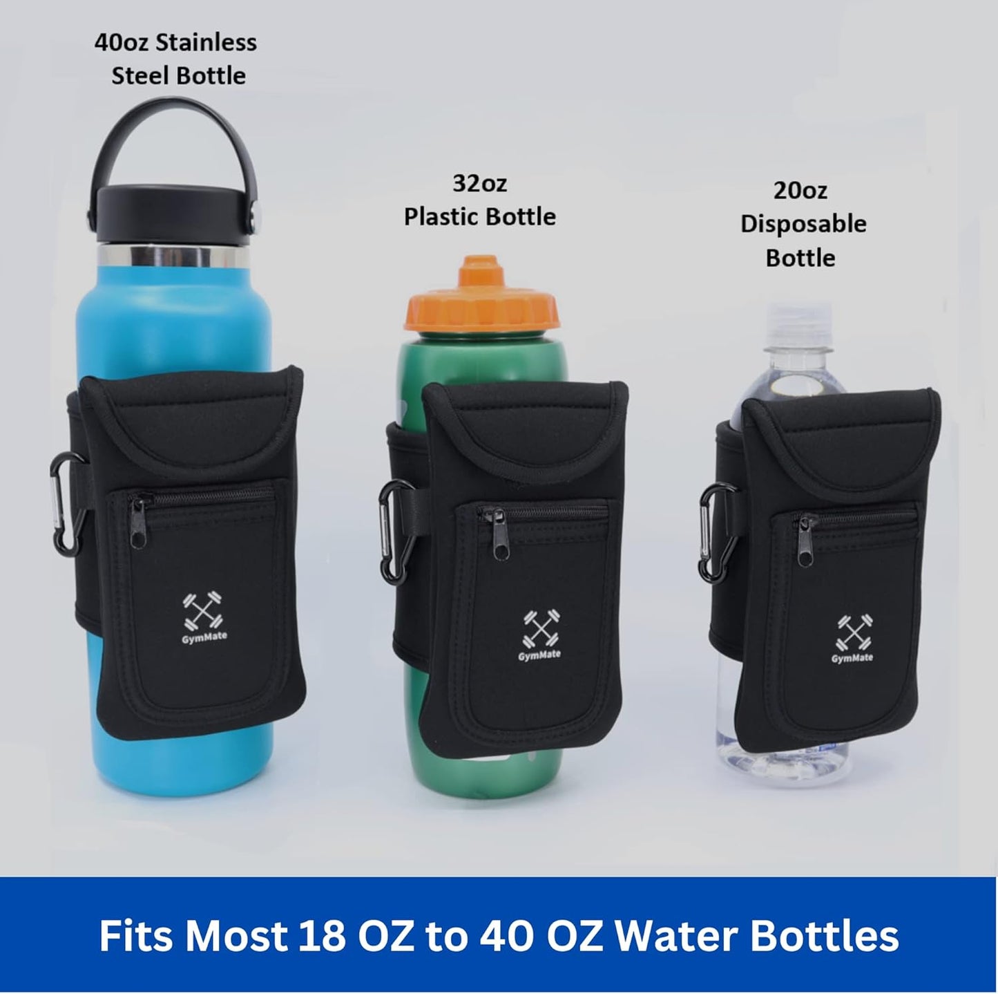 Gym Mate Magnetic Water Bottle Sleeve Pouch for Gym. Attaches Magnetically to Metal Surface so Your Bottle is Always Within Reach. Accessory Pockets for Cell Phones, Key, Cards, Headphones.