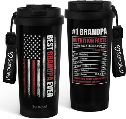 SANDJEST American Flag Tumbler - Stainless Steel 2-in-1 Lid Coffee Tumbler 18 oz, Patriotic Insulated Travel Mug Gift for Men Husband Dad, Birthday Christmas
