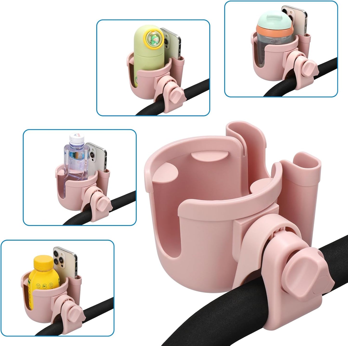 Accmor Stroller Cup Holder with Phone Holder, Bike Cup Holder, Universal Cup Holder for Uppababy Nuna Doona Strollers, 2-in-1 Cup Holder for Walker, Wheelchair, Scooter - Colors A