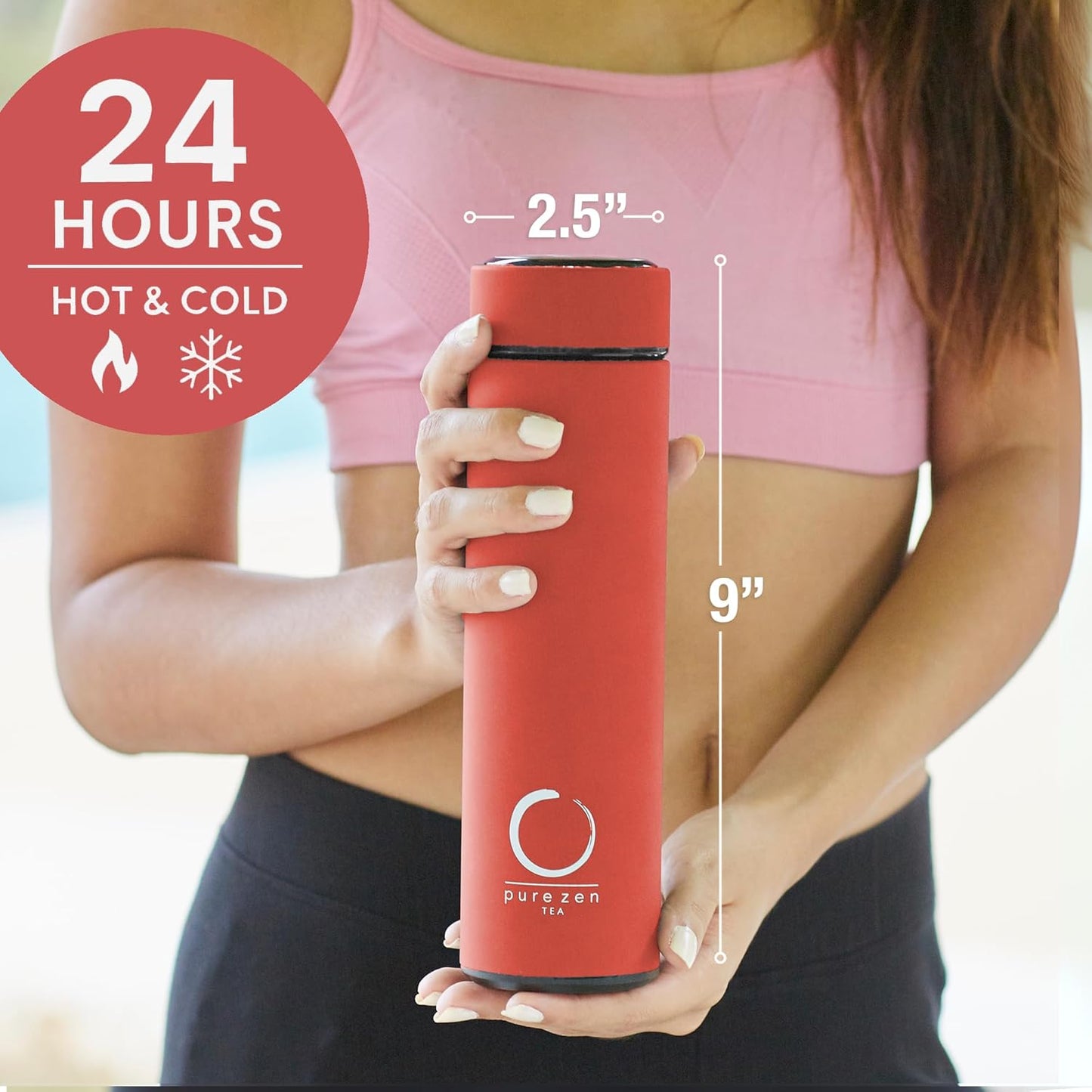 Pure Zen Tea Thermos with Infuser for Hot and Cold Infusions - Stainless Steel - Tea Infuser Bottle - Leakproof Travel Mug with Filter - 15oz - Blue