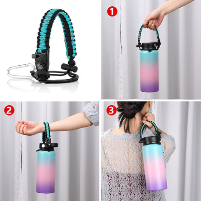 Wongeto Paracord Handle Carrier Holder with Shoulder Strap,Compatible with Hydro Flask Wide Mouth Water Bottles