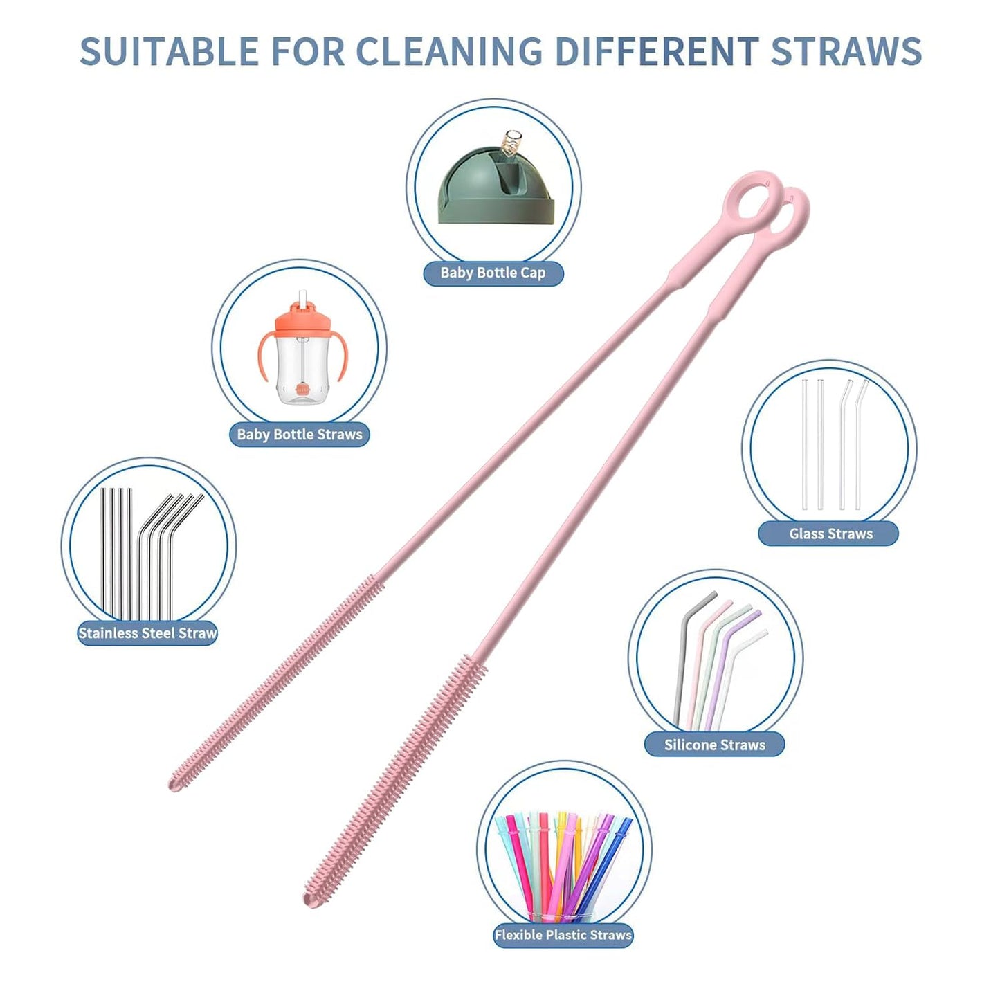 Silicone Cleaning Brush Kit,Water Bottle and Straw Cleaner Brush Set for Tumbler,Baby Bottle,Breast Pump Part,Nipple,Sippy Cup,Glass,Dishwasher Safe,BPA Free,3 Pcs