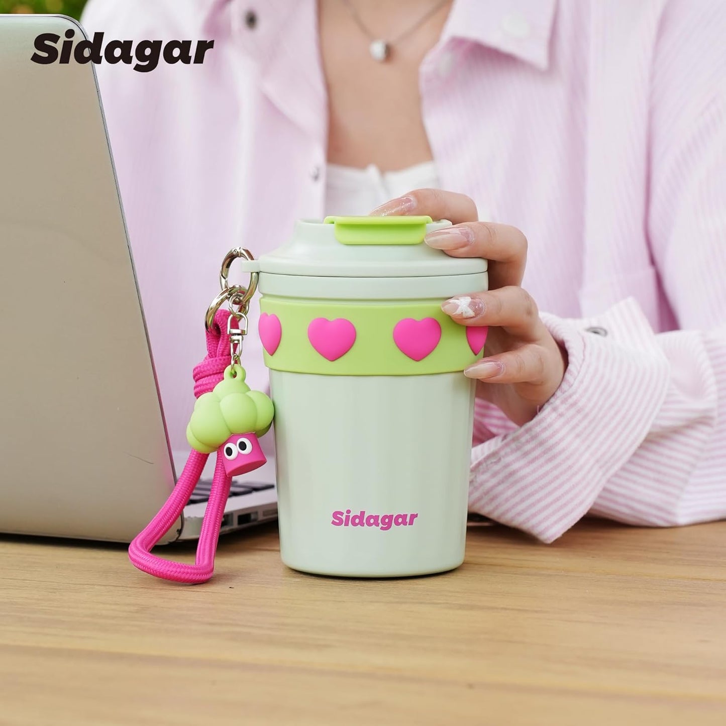 SDGA+ 12 oz Travel Coffee Mug Spill Proof Leak Proof, Stainless Steel Thermal Coffee Cup with Lid, Resuable Cup for Hot and Cold, Portable Tumbler for Women, Light Pink