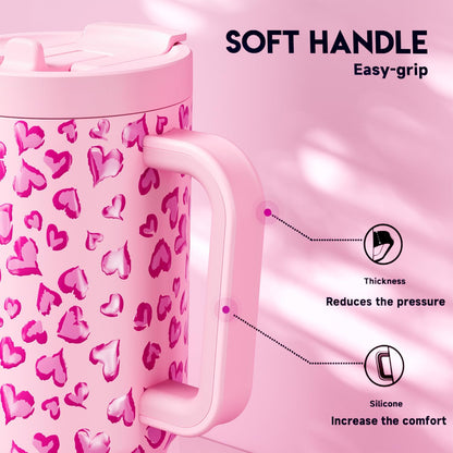 Meoky 32 oz Tumbler with Handle and Flip Straw, 100% Leakproof Tumbler with Lid and Straw, Stainless Steel Insulated Cup, Cupholder Friendly, Keeps Cold for 24 Hours (Night)
