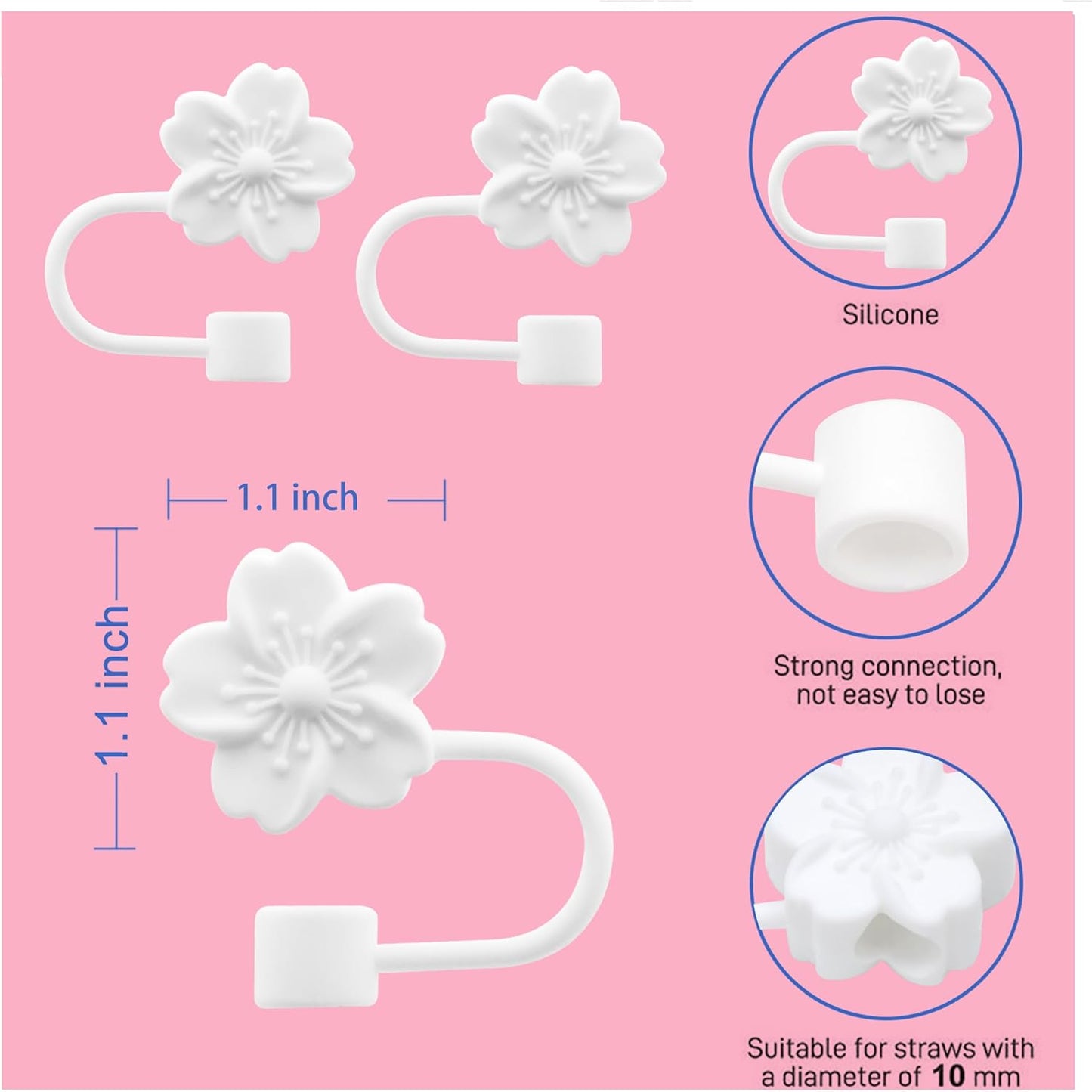 Straw Cover Cap for Stanley Cup,Silicone Straw Topper 10 mm 0.4 in Reusable Straw Tips Lids,Straw Tip Covers for Stanley Cups Accessories