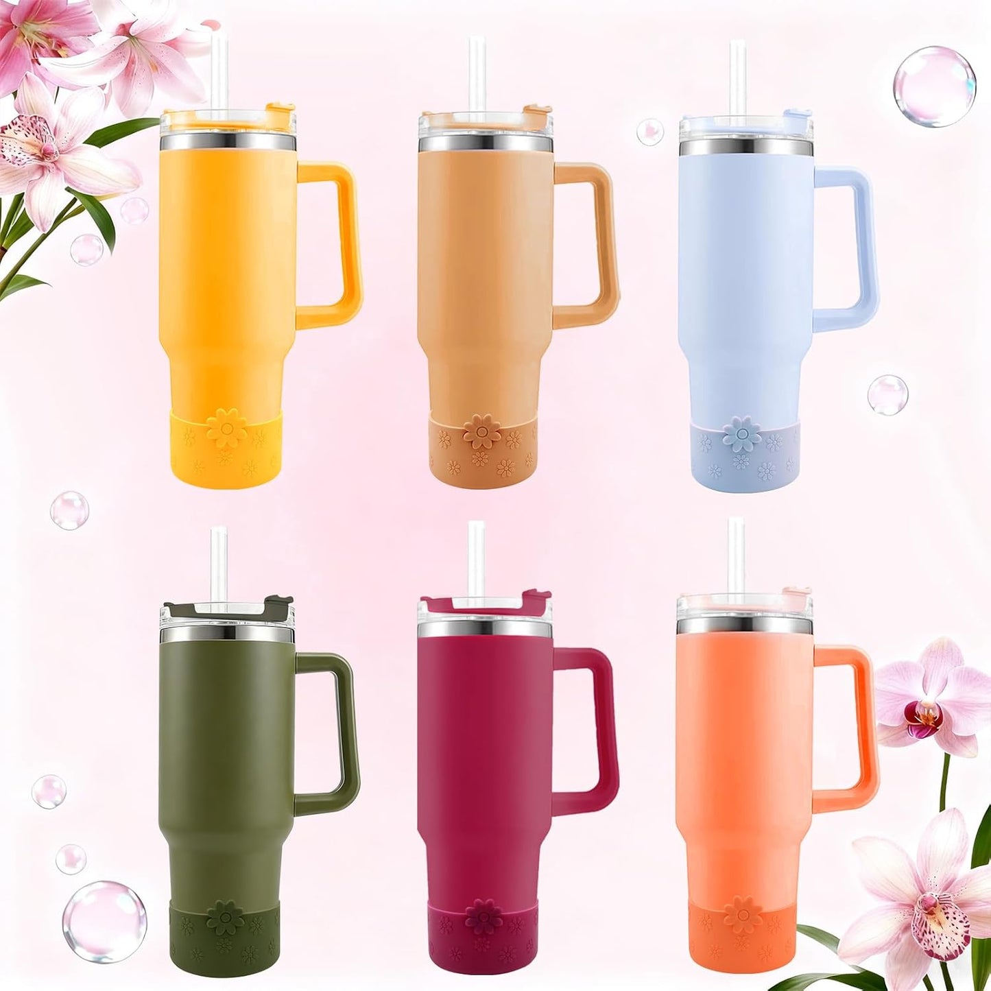Hpbel Protective Silicone Boot for Stanley Cup Accessories Compatible with Stanley Cup Boot 40/30z and More Bottles with 2.95in Bottom for Water Bottle Flower Tumbler Accessories