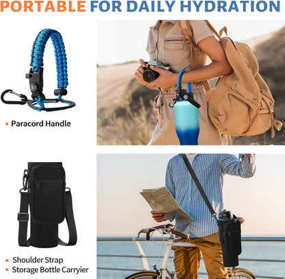 Insulated Water Bottle 40 oz - Fits in any Car Cup Holder, Keep Cold 48H Hot 24H, Stainless Steel Waterbottle Double Wall Flask with Straw, Pop-up Spout Lid, Paracord Handle, Carrier Bag