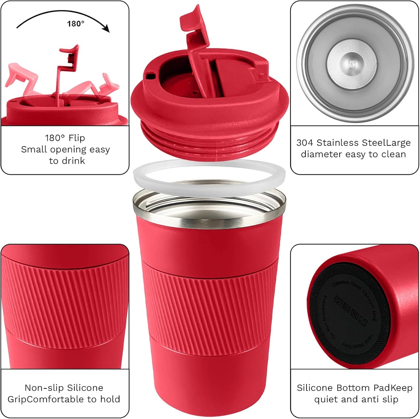 YINBAOGE Insulated Travel Coffee Mug, Spill & Leak Proof, Portable To Go Camping Stainless Steel Coffee Tumbler, Reusable Thermal Coffee Cup with Lid for Hot & Cold Drinks (Black, 12 OZ)