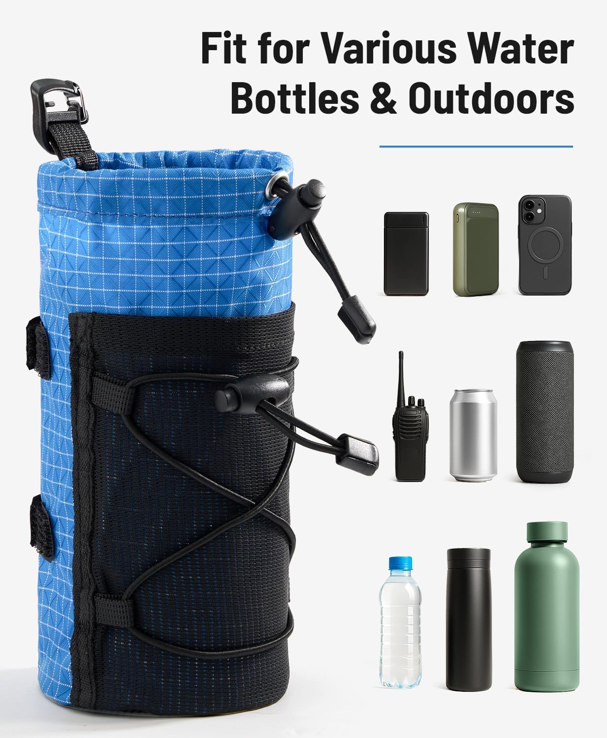 Large Water Bottle Holder Pouch Bag, Backpack Water Bottle Holder Mesh Bag Carrier Fits for 10-32oz Bottles, Heavy-Duty Water Bottles Holder Accessories for Hiking, Sports, Travel, Outdoor