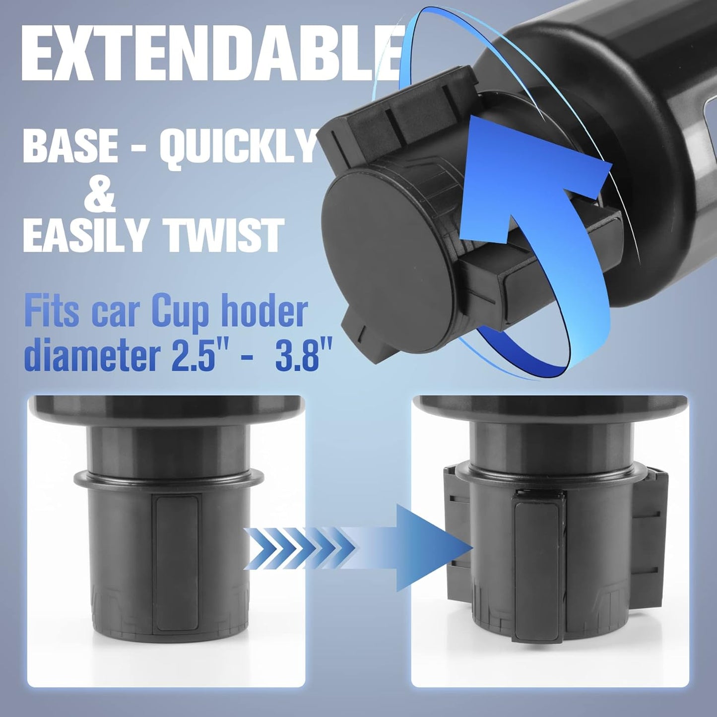 alpmosn Car Cup Holder Expander with Adjustable Base, Large Bottles & Big Drinks Diameter in 3.2"-4.0" Car Interior Accessories Fit for Vehicles, RV's, Trucks