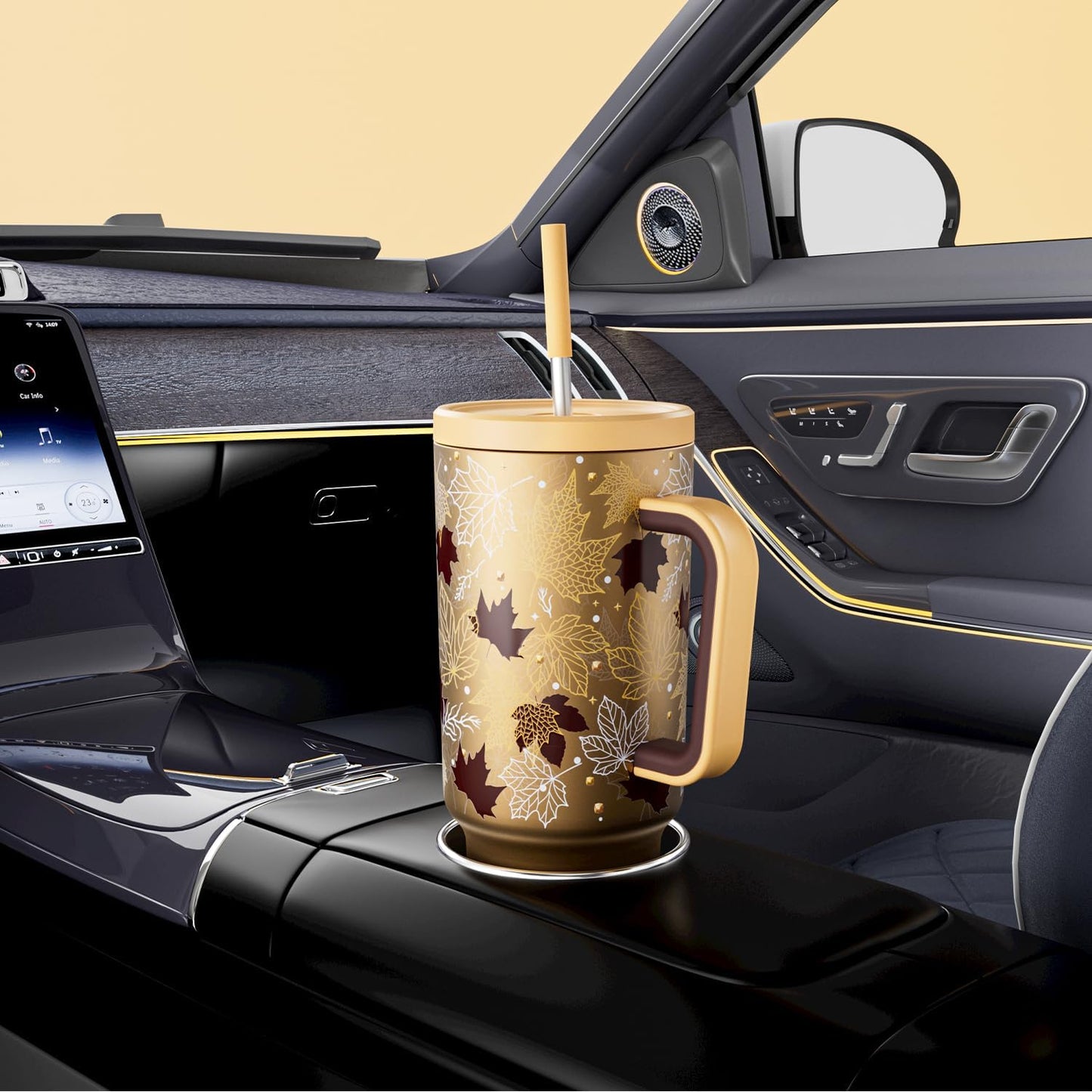 Meoky 40 oz Tumbler with Handle and Straw: Stainless Steel Insulated Tumbler with Lid and Straw - 100% Leak Proof Tumbler for Car Cup Holders - Travelers Commuters Workers, Donut
