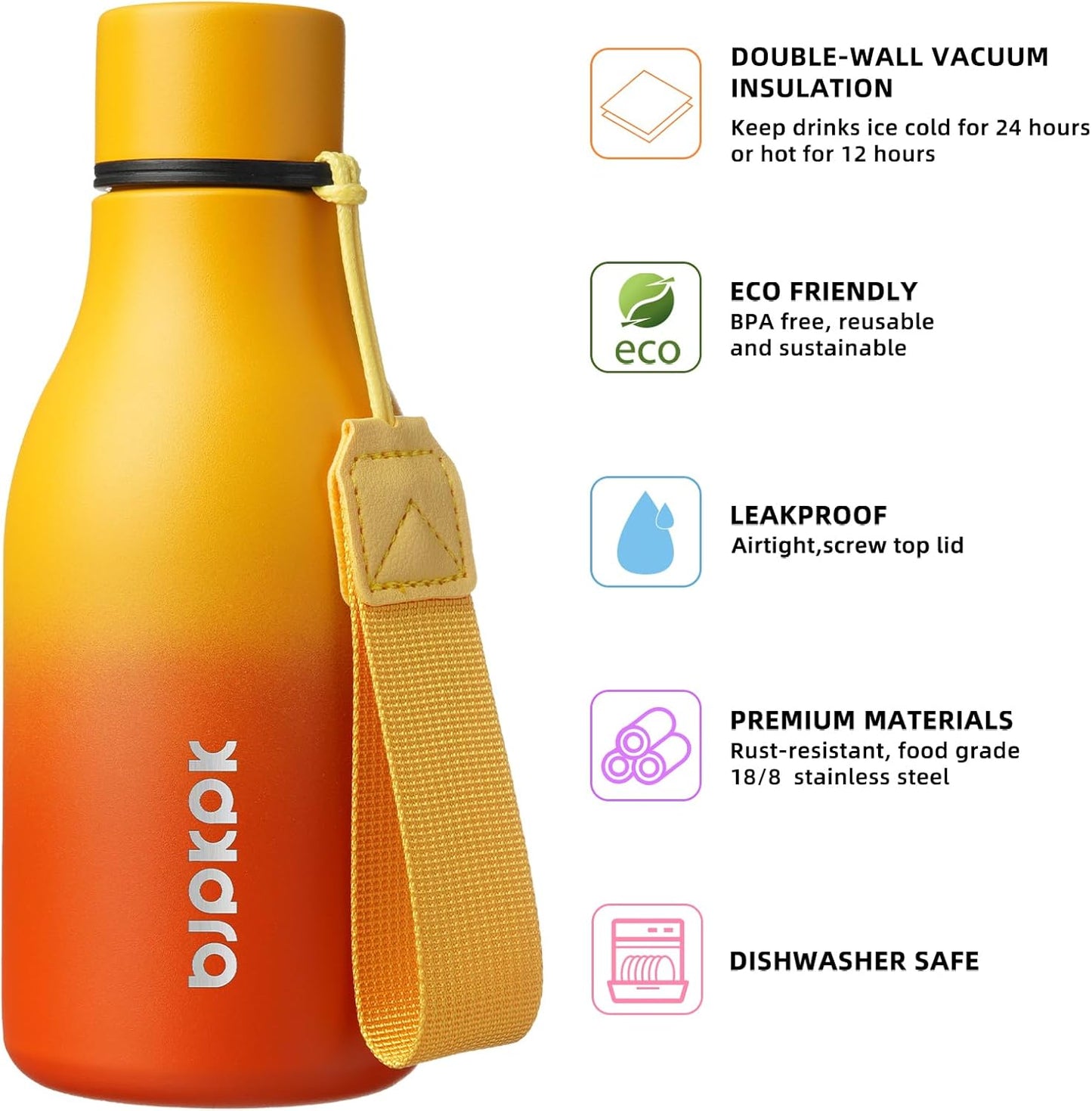 BJPKPK Insulated Water Bottles, 18 oz Stainless Steel Metal Water Bottle with Strap, BPA Free Leak Proof Jugs, Mugs, Flasks, Reusable Thermal Flasks for Sports & Travel, Black - Colors B