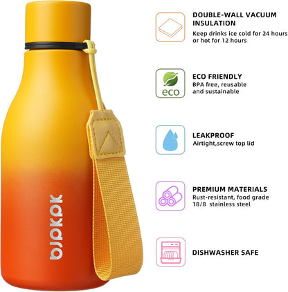 BJPKPK Insulated Water Bottles, 18 oz Stainless Steel Metal Water Bottle with Strap, BPA Free Leak Proof Jugs, Mugs, Flasks, Reusable Thermal Flasks for Sports & Travel, Black - Colors B