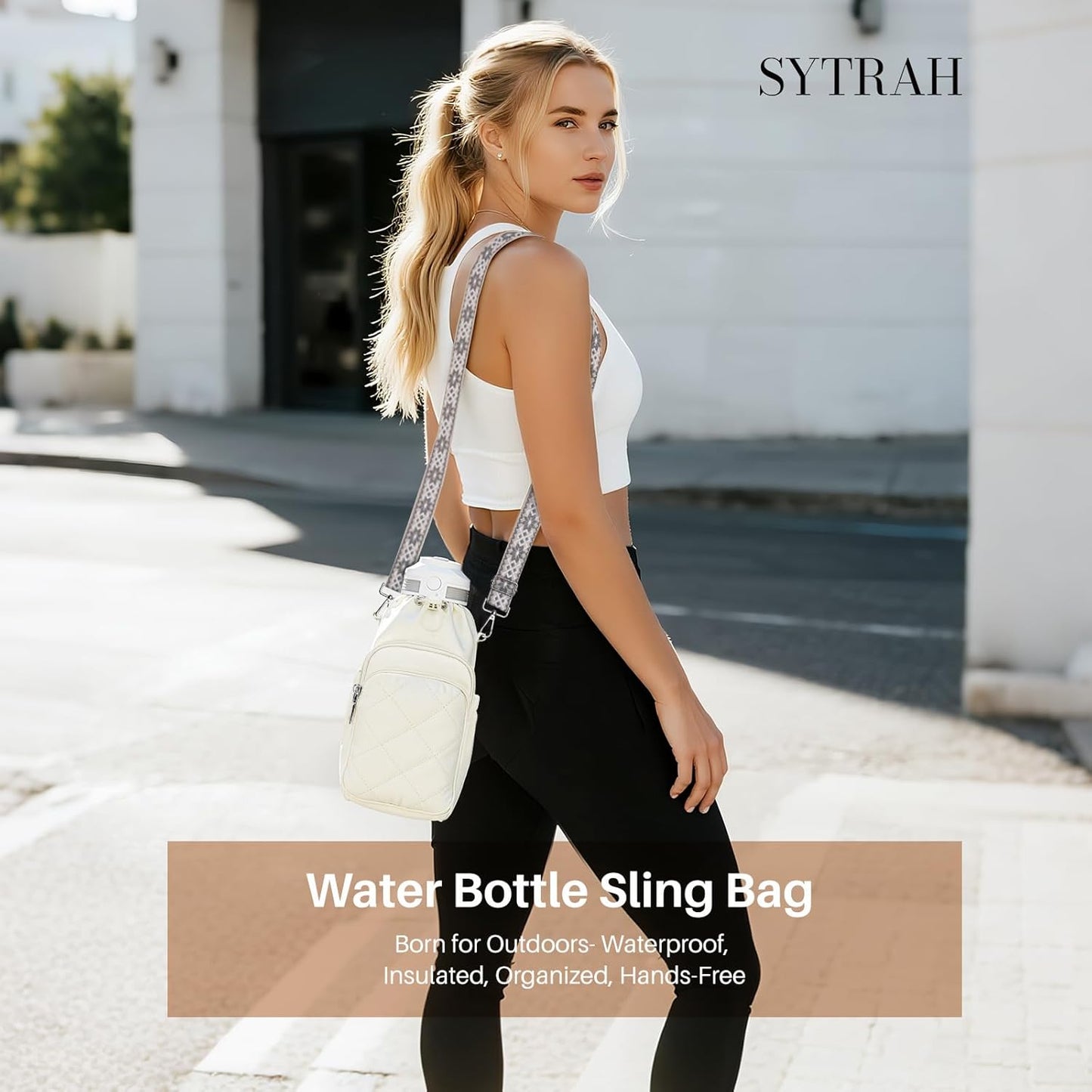 SYTRAH Water Bottle Bag Crossbody，Insulated Water Bottle Purse Crossbody Water Bottle Holder with Strap 40 oz