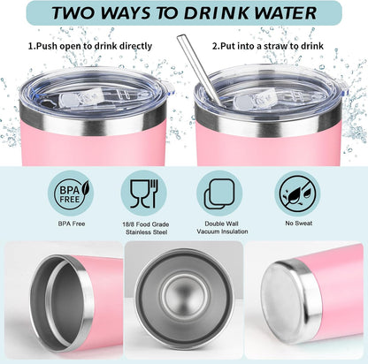 20oz Tumbler with Straw and Brush, Stainless Steel Vacuum Insulated tumbler, Double Wall Insulated Coffee Tumbler for Outdoor, Home, Travel,Office (Buff,1pcs)