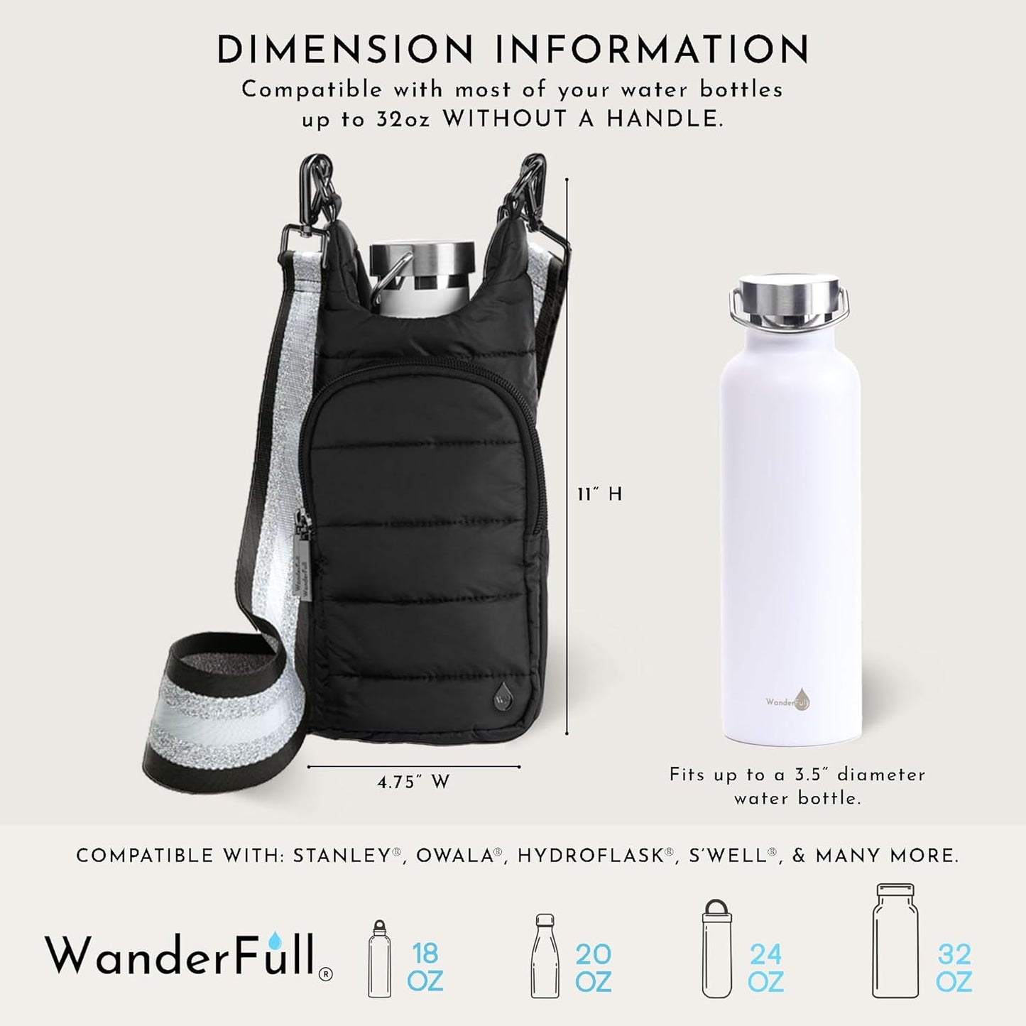 WanderFull Original HydroBag Fits Up to 32 oz Water Bottle Holder with Strap – Hands-Free Crossbody Water Bottle Carrier Bag with Phone Pocket - Colors B