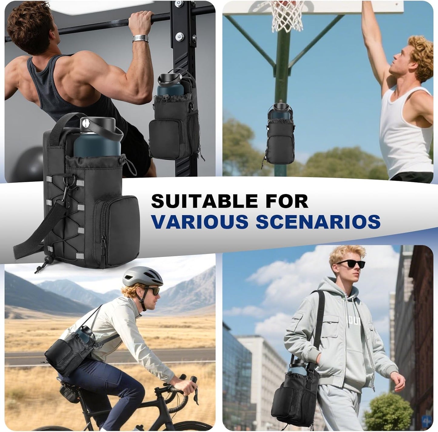 Magnetic Gym Bag Water Bottle Holder for Men and Women, Upgraded Magnetic Gym Bag, Water Bottle Holder With Strap (Black)