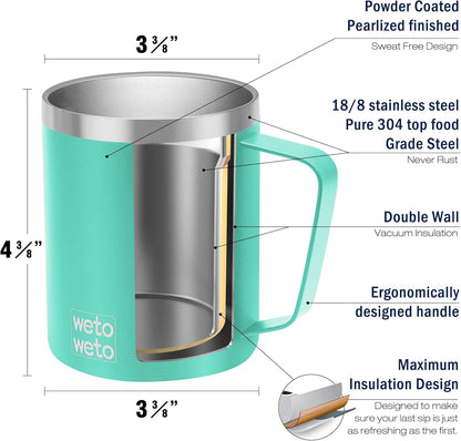 WETOWETO 14 oz Coffee Mug, Vacuum Insulated Camping Mug with Lid, Double Wall Stainless Steel Travel Tumbler Cup, Thermal Coffee Mug, Powder Coated Navy Blue