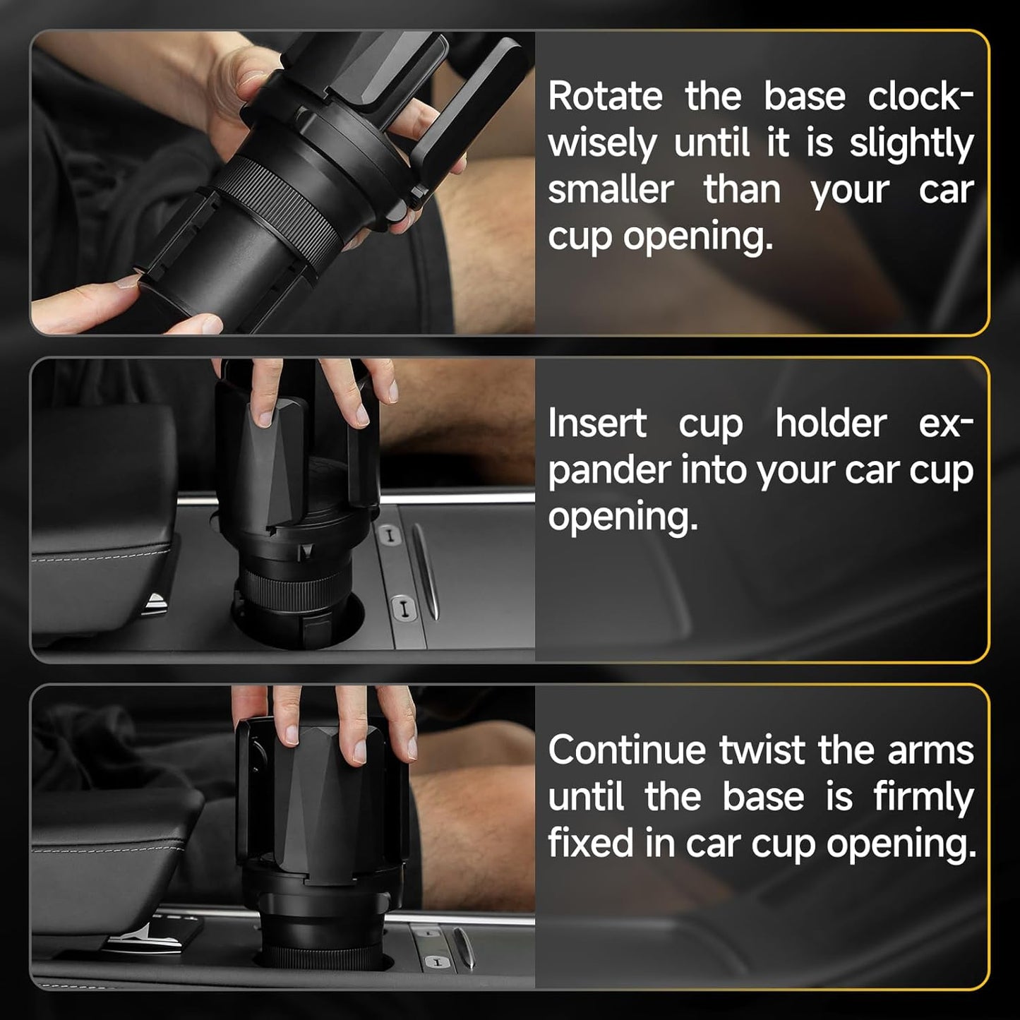DYLEN Car Cup Holder Expander, Cup Holder Expander Adapter for Car with Expandable Arms, Fits Yeti, HydroFlask, Stanley 14-64oz, Other Large Drinks and Mugs in 2.5”-5.9”