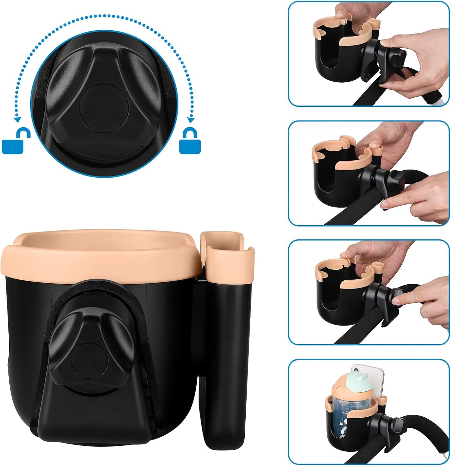 Accmor Stroller Cup Holder with Phone Holder, Bike Cup Holder, Universal Cup Holder for Uppababy Nuna Doona Strollers, 2-in-1 Cup Holder for Walker, Wheelchair, Scooter - Colors B
