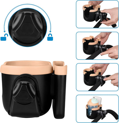 Accmor Stroller Cup Holder with Phone Holder, Bike Cup Holder, Universal Cup Holder for Uppababy Nuna Doona Strollers, 2-in-1 Cup Holder for Walker, Wheelchair, Scooter - Colors B
